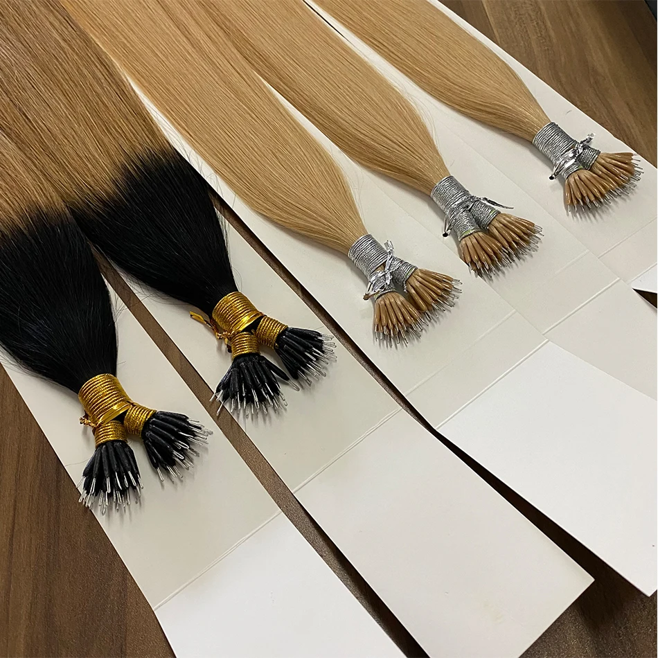 Nano Tip Hair Extensions Brown Blonde Highlights Nano Ring Human Hair Extensions Micro Link Human Hair Extensions Nano Tip