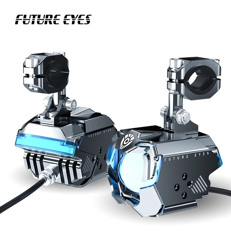 FUTURE EYES Custom  F30 P Silver 120W Motorcycles Scooter Warning LED Auxiliary Spotlight Set Motorcycle Spot Fog Light Switch (1600563103885)