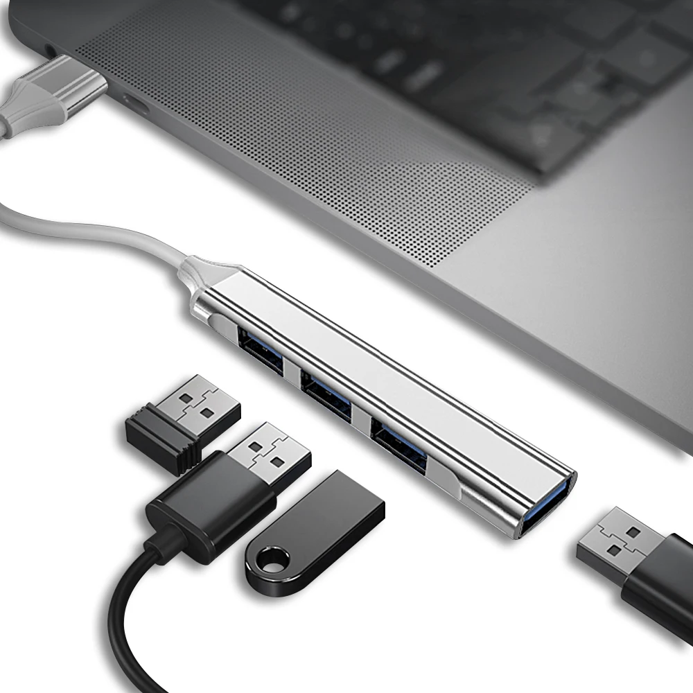 Porno Hub Usb de 4 puertos Wholesale 4 in 1 4 Ports USB Hub 4k Slim USB Splitter 5gbps Driver Laptop Docking Station Type C Hub