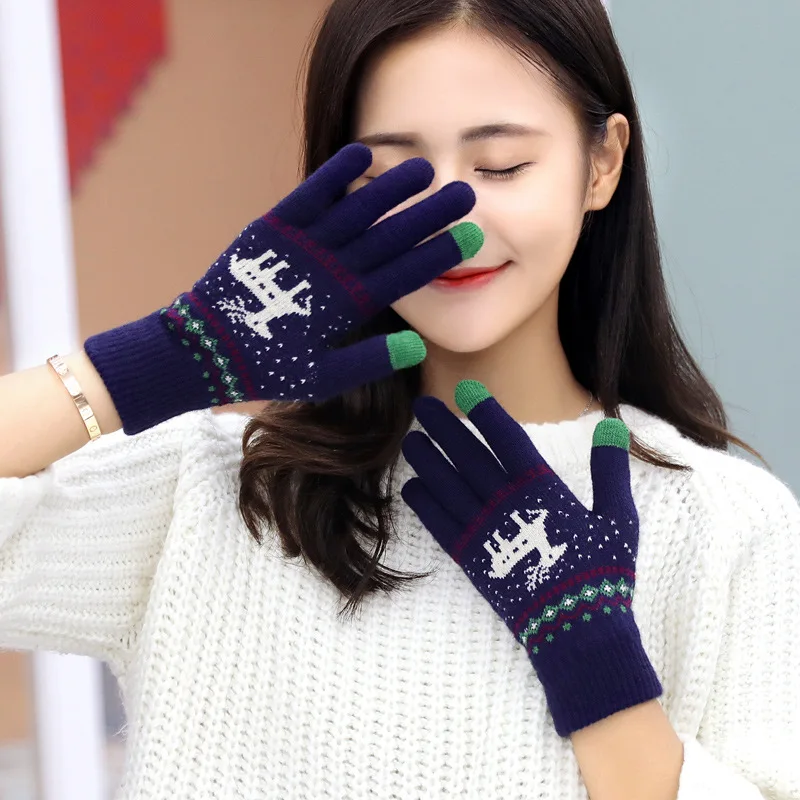 
Christmas Women Screen Touchable Warm Wool Winter Thick Soft gloves 