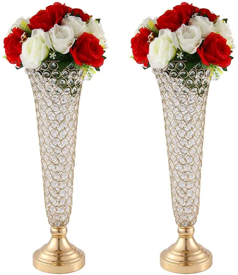 Crystal Wedding Flower Vase for Artificial Table Decorative Centerpiece Stand for Wedding Party Road Lead Home Hotel Decoration