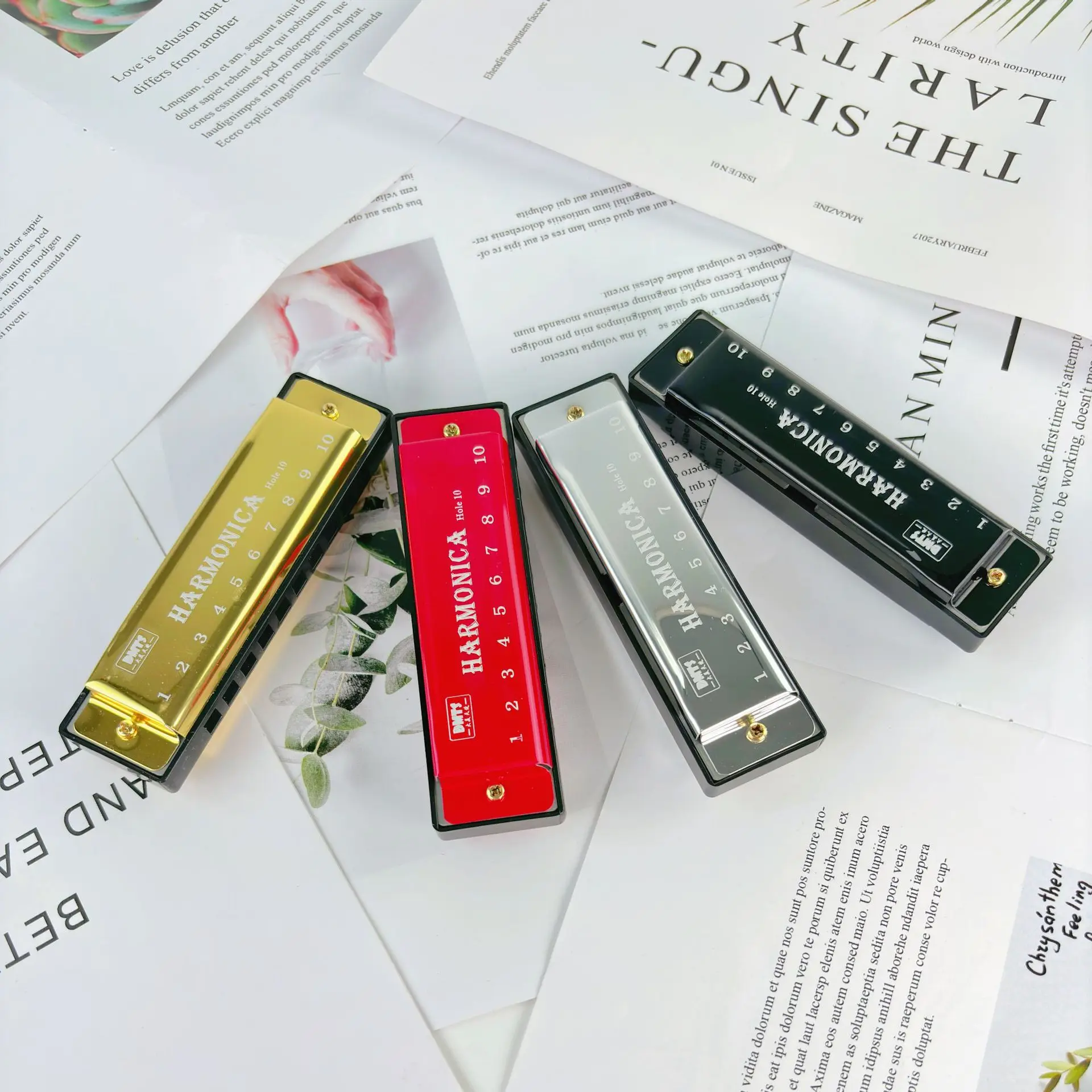 Hot sell cheap easy to use durable metal material color 10-hole harmonica