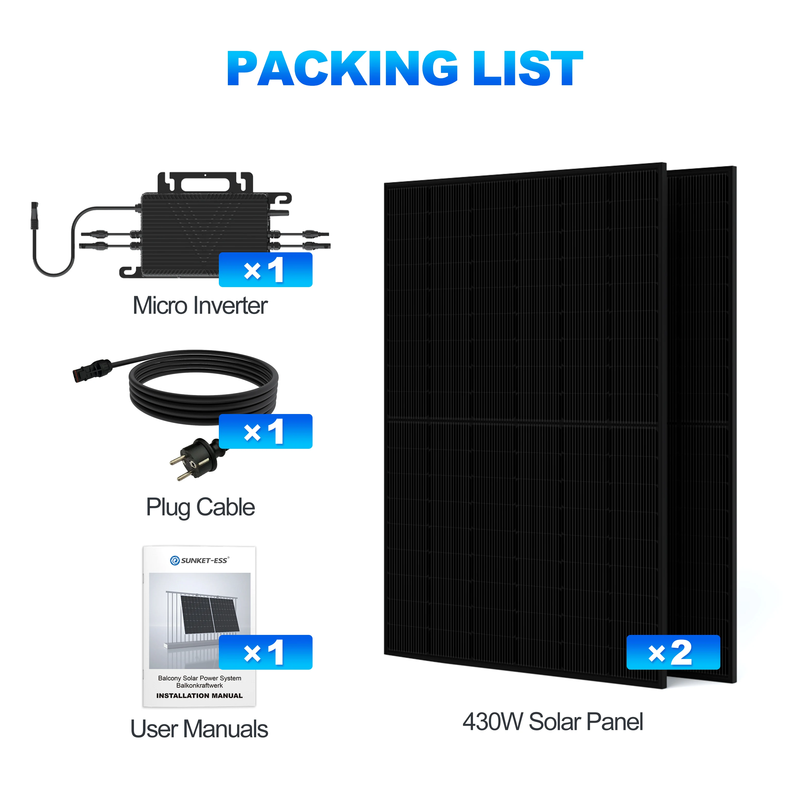 Flexible mounting solar structure monocrystalline 860W panneau solaire residential on grid EU balcony system micro inverter