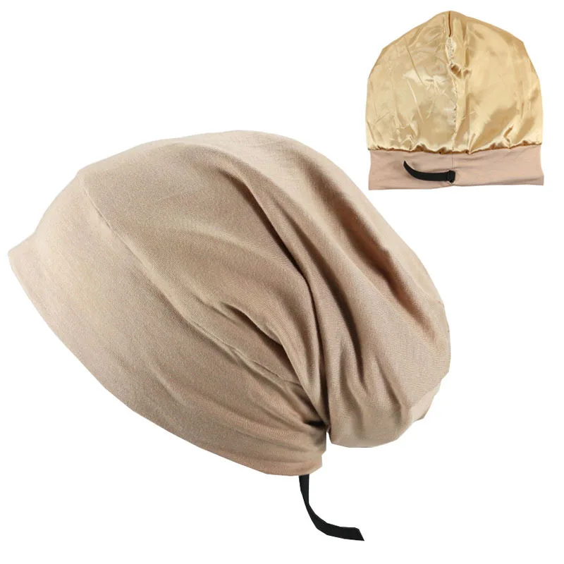 fashion silk satin turban drawstring braid bonnet hair cover wrap bonnets sleep cap adjustable elastic chemo beanie hat