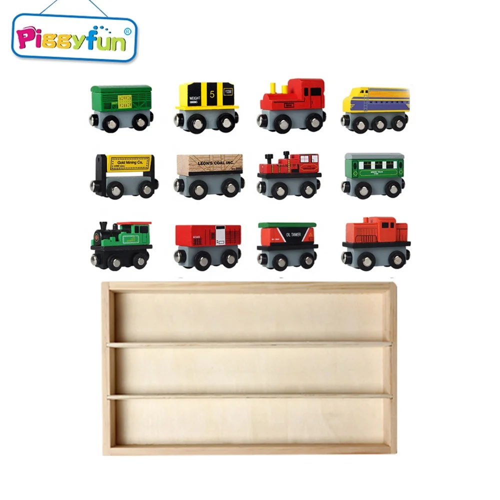 Kids educational toys cartoon wooden magnetic railway train tracks set