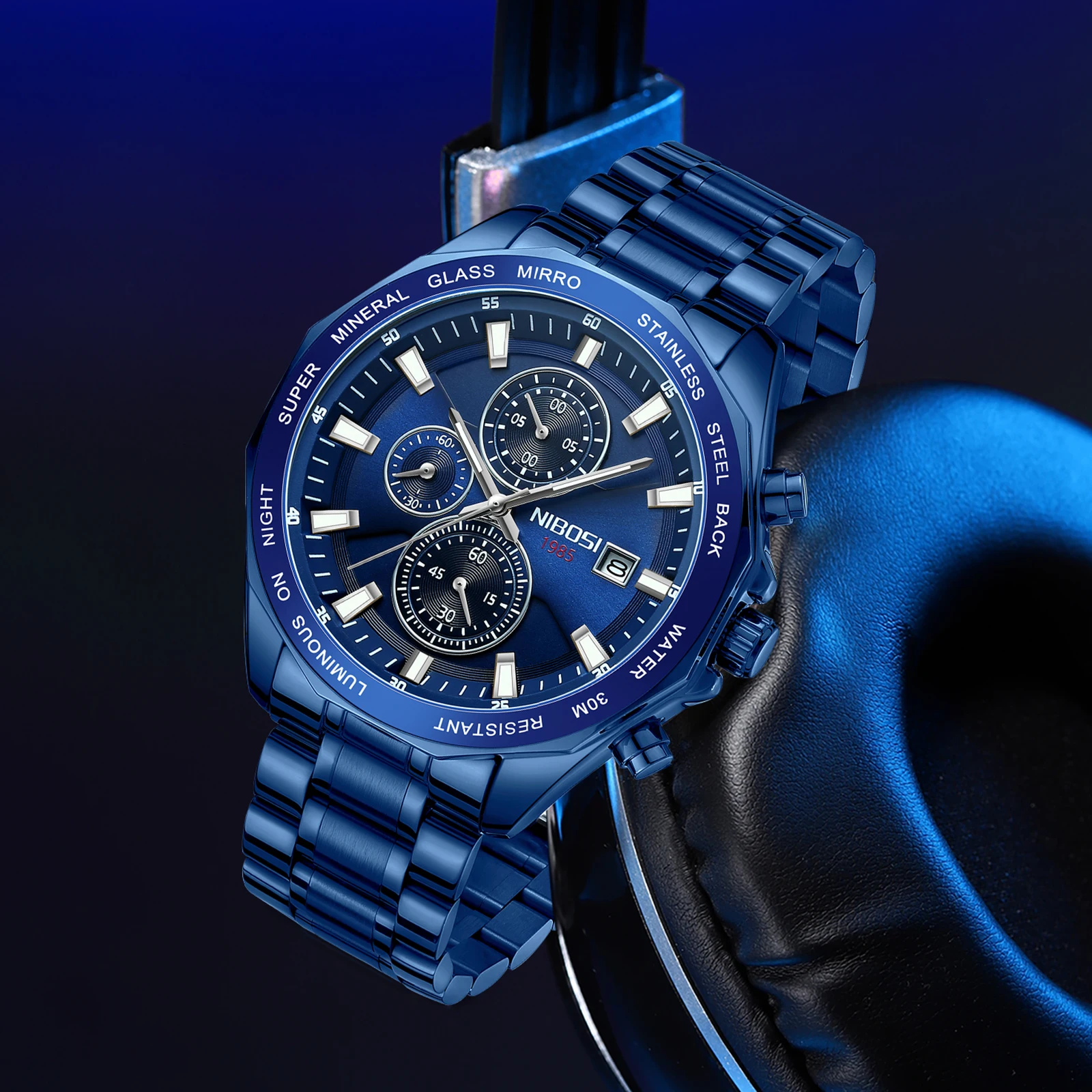 NIBOSI 2599 brand name Chinese mens quartz watch complications Steel Strap water proof Chrono all type business watch supplier