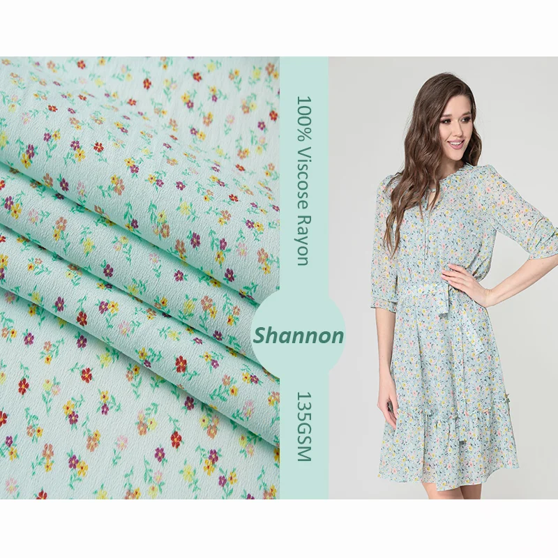High quality floral pattern crepe 100% viscose rayon printed fabric for lady dress