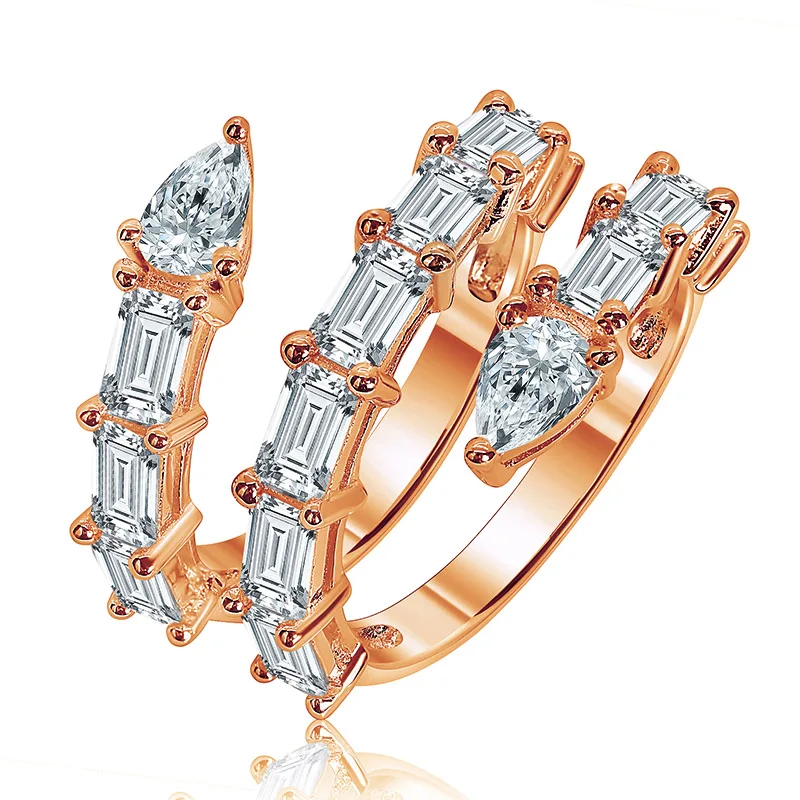 nice jewelry 925 rings sterling silver cubic zircon fine quality paving stones women 18k gold color bling baguette stone ring