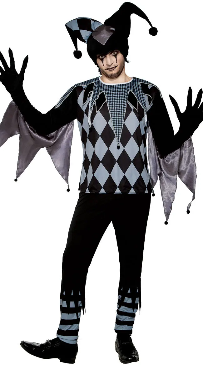Halloween adult male and female couples costume clown suit cosplay black and white broken soul clown performance costume.