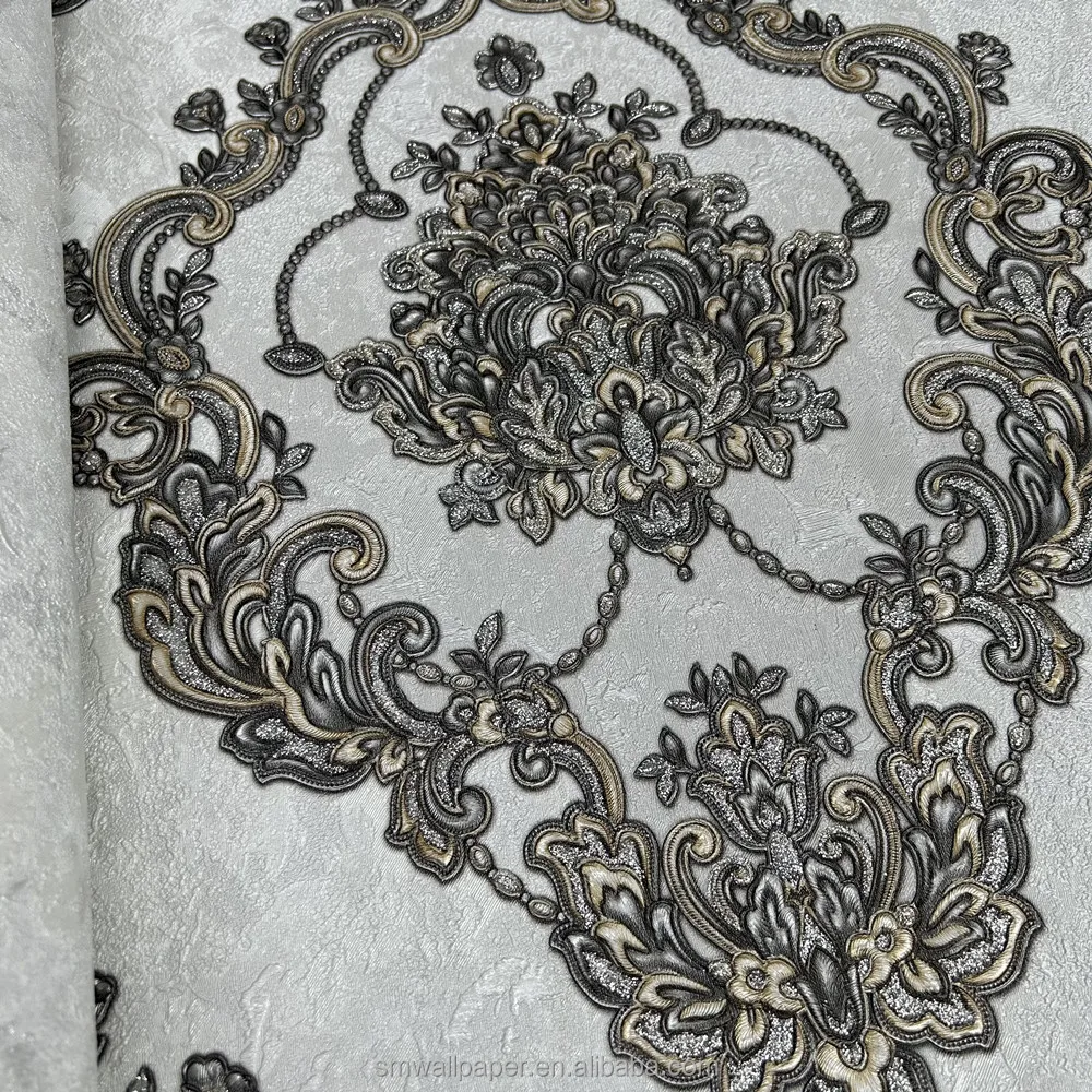 Deep Embossing Modern Wallpaper Rolls Texture Damask Wall Coating PVC Wallpapers 1.06m big size wall paper for home decoration
