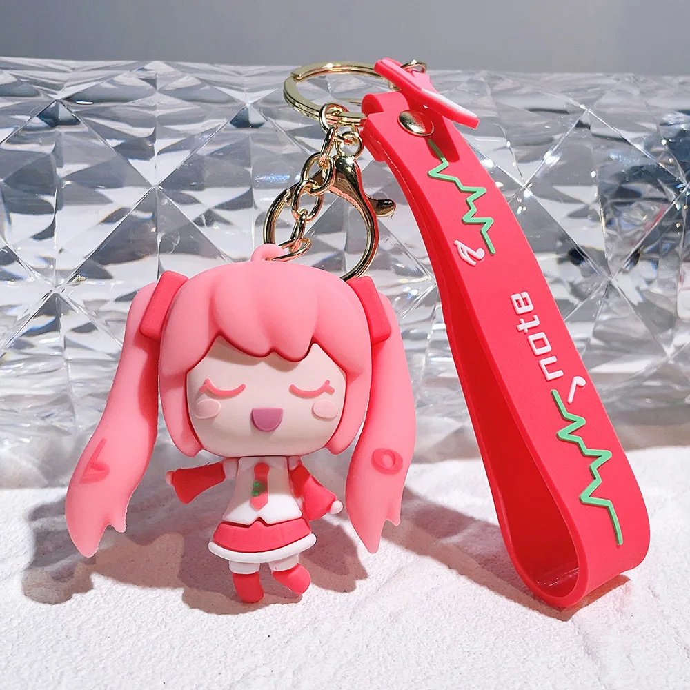 New 3D PVC Keychain Cartoon Pretty Girl Doll Key Chain Bag Pendant Car Miku Key Chain Ring