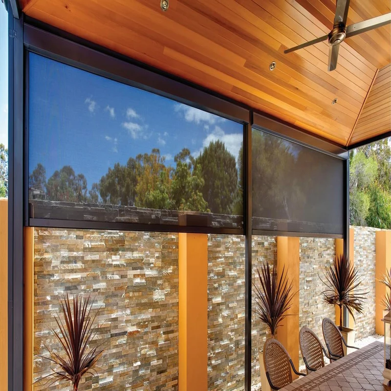 Outdoor Fabric Sun Shading Screens Balcony Blinds Remote Control Roller Shade