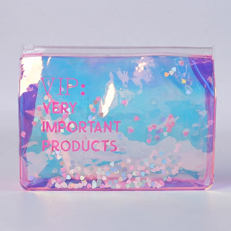 Custom Logo PVC Makeup Bag Organizer Travel Pouch Glitter Cosmetic Bag