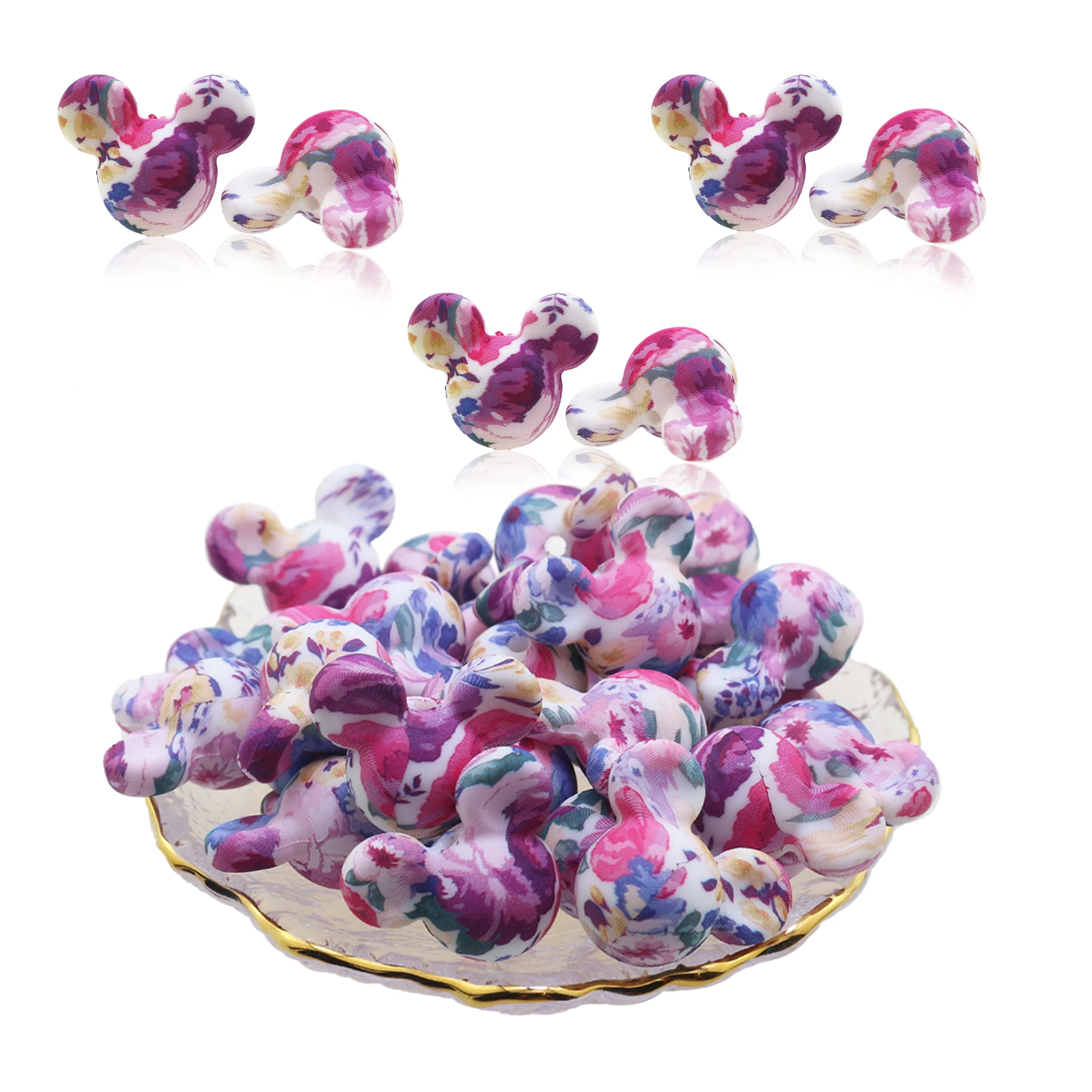 Wholesale Custom Leopard Print Mouse Silicone Beads Daisy Baby Teething Bpa Free Food Grade Jewelry Silicone Beads Baby Teething