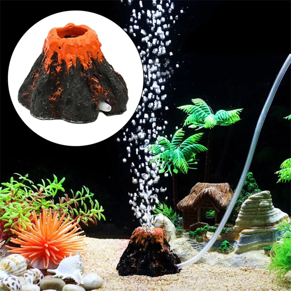 Aquarium Burning Mountain Shape Air Bubble Stone Oxygen Pump Bubble Fish Tank Ornament Decor