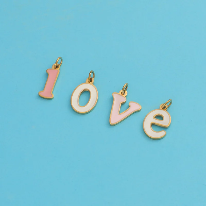 18k Gold Plated Stainless Steel Colorful Enamel A-Z Initials Letter Charms Pendant for Diy Jewelry