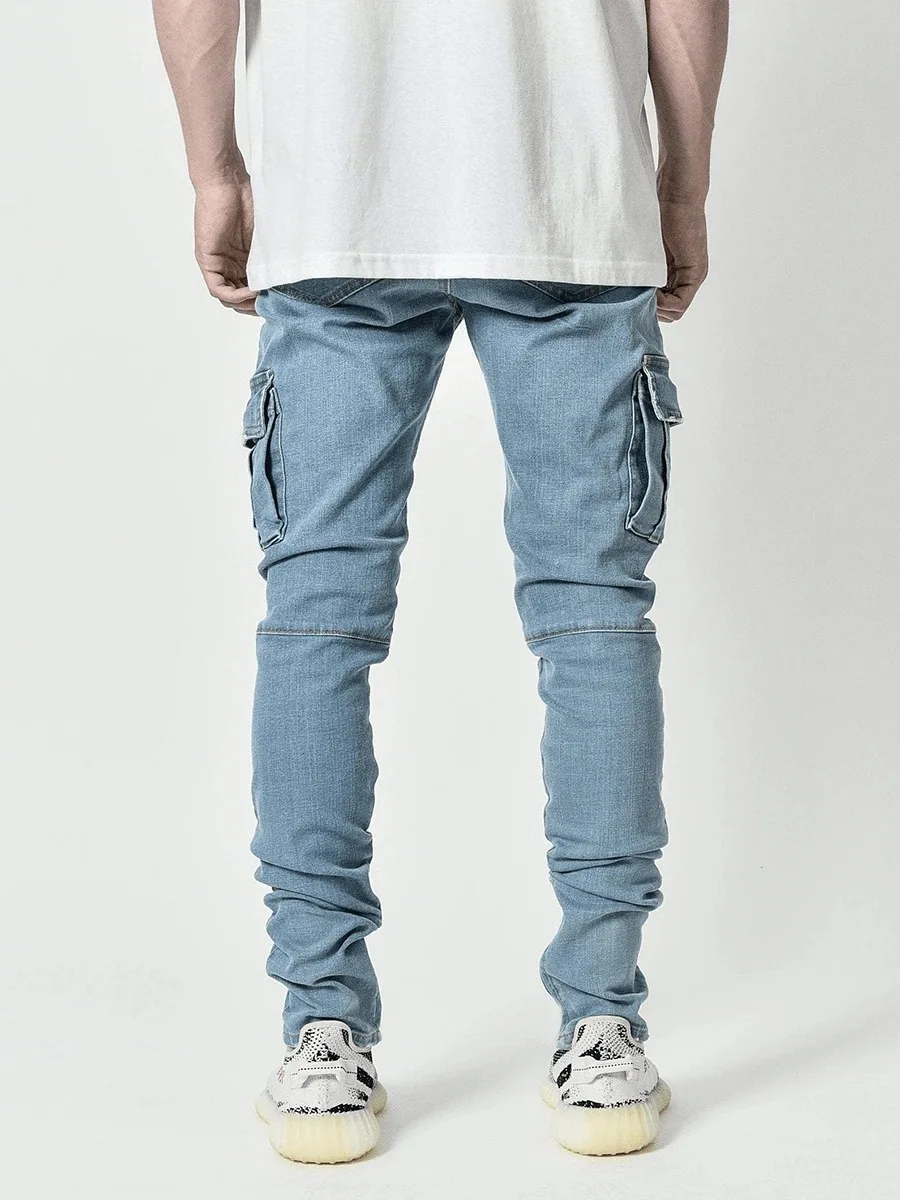 2021 hot selling plus size boys skinny stylish denim jeans pants with side pockets stacked jeans men