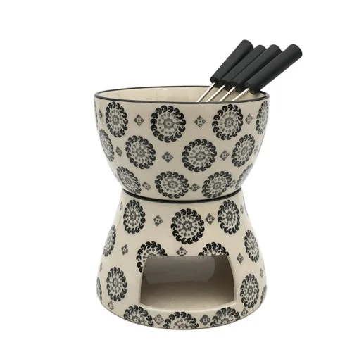 French style new design custom handmade ceramic chocolate fondue set