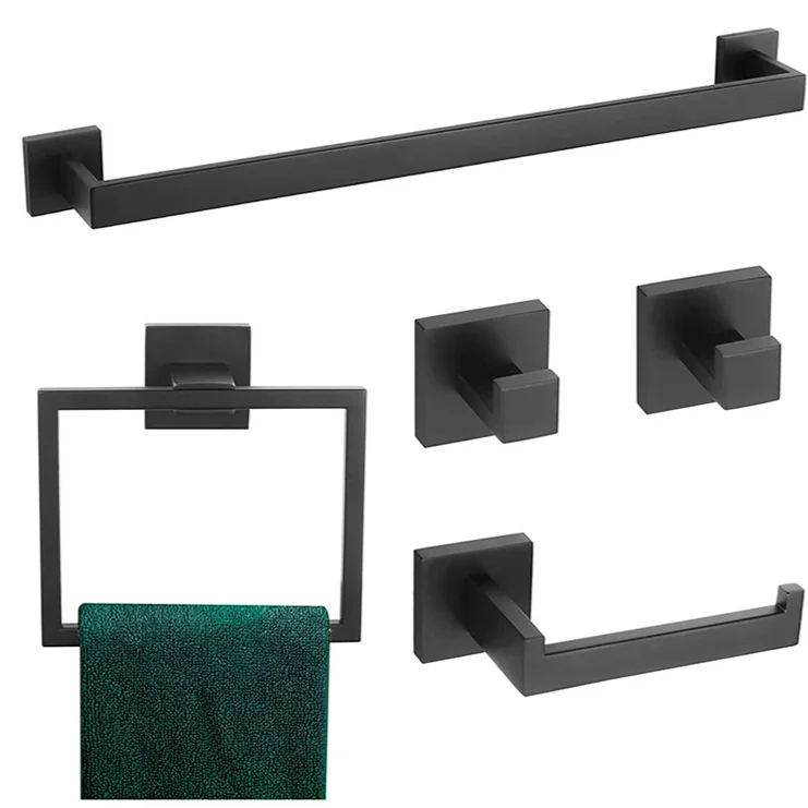 Black 304 Stainless Steel Towel Bar Wall Mounted Bathroom Accessories Hardware Set