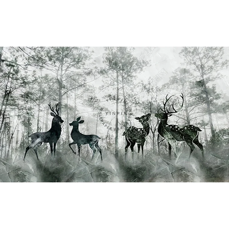 European forests and elk adhesive wall mural wallpaper 3d for living room