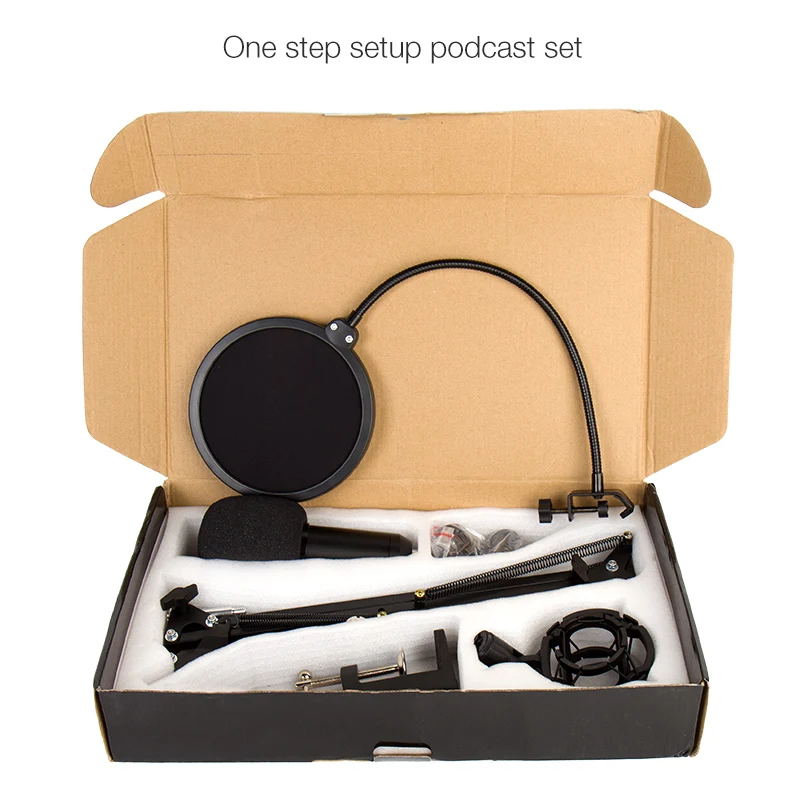 USB Desktop Studio Desktop Vlog Streaming Broadcasting Condenser Gaming Microphone with Arm Stand