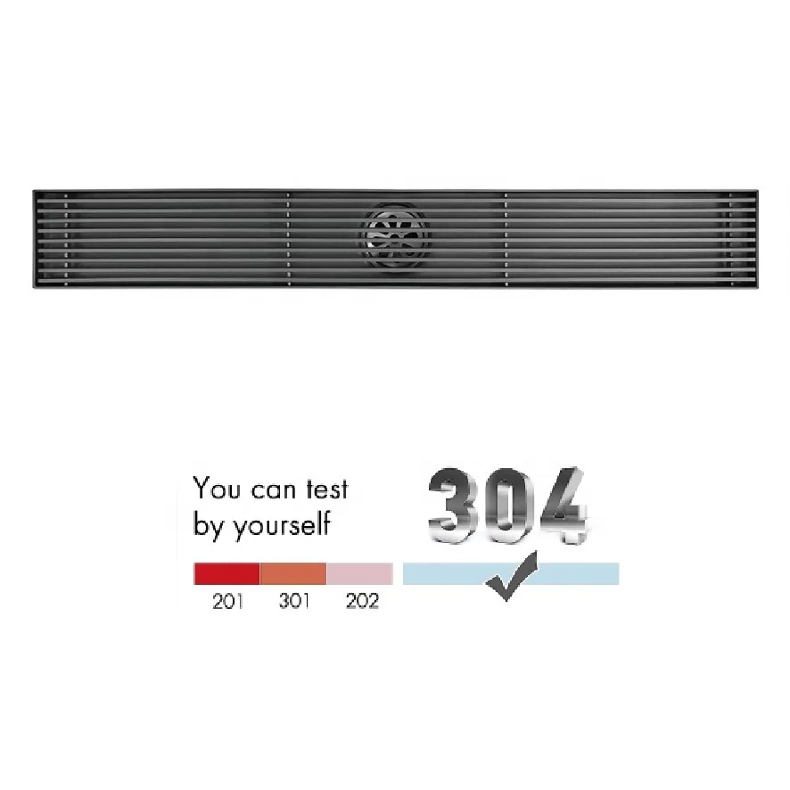 Black Rectangular Linear Shower Filter With Cover Fitting Capsule Type Removable Mesh SS 304 Stainless Steel Linear Floor Drain