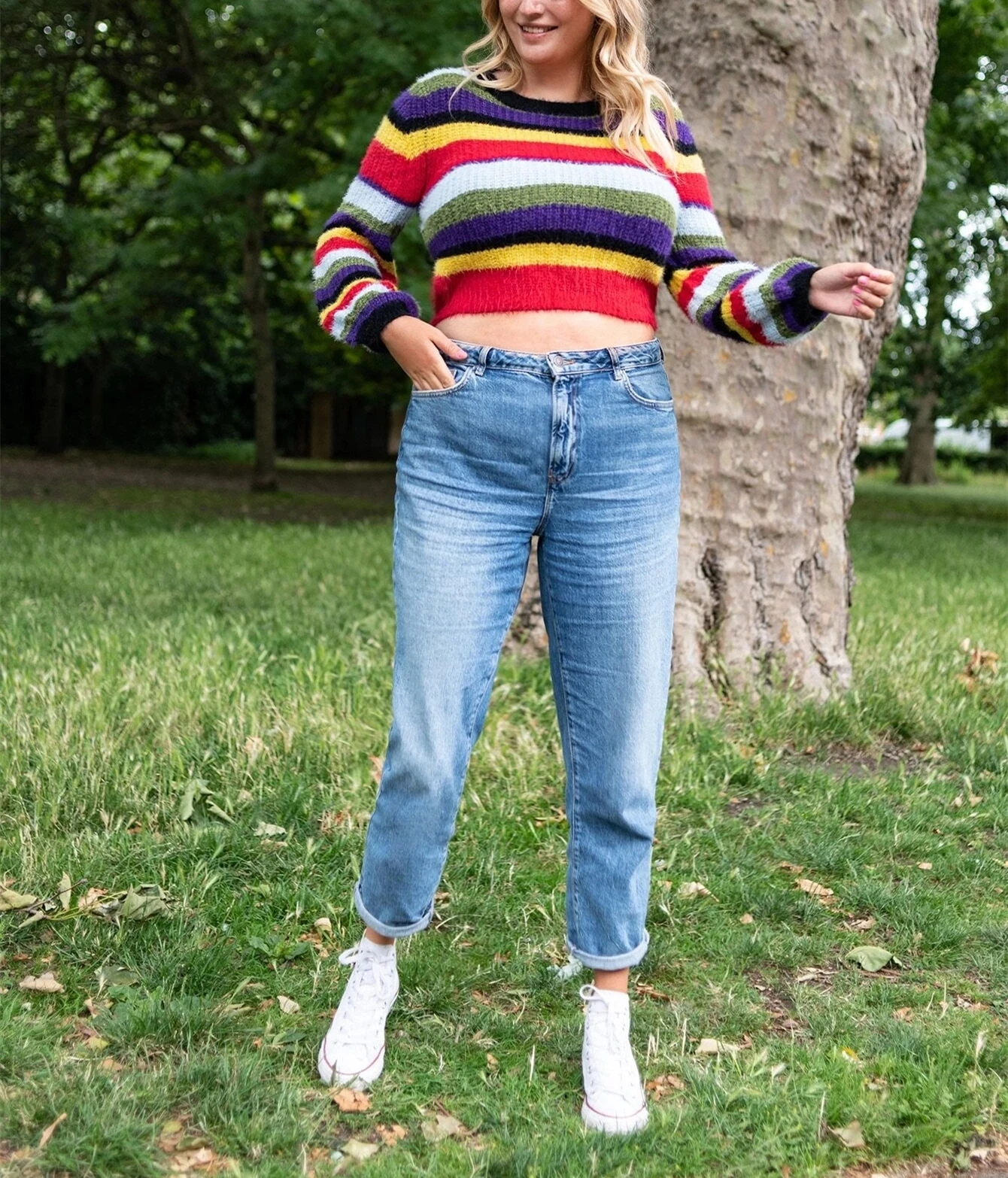 
Wholesale Rainbow Knitted Jumper Fluffy Knitwear Sweaters Pullovers Short Size Women 