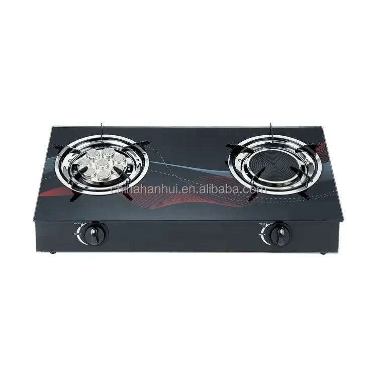 Gas stoves Glass Top Double Burner 0.6mm Tempered Glass Table Gas Stove With CE and SON