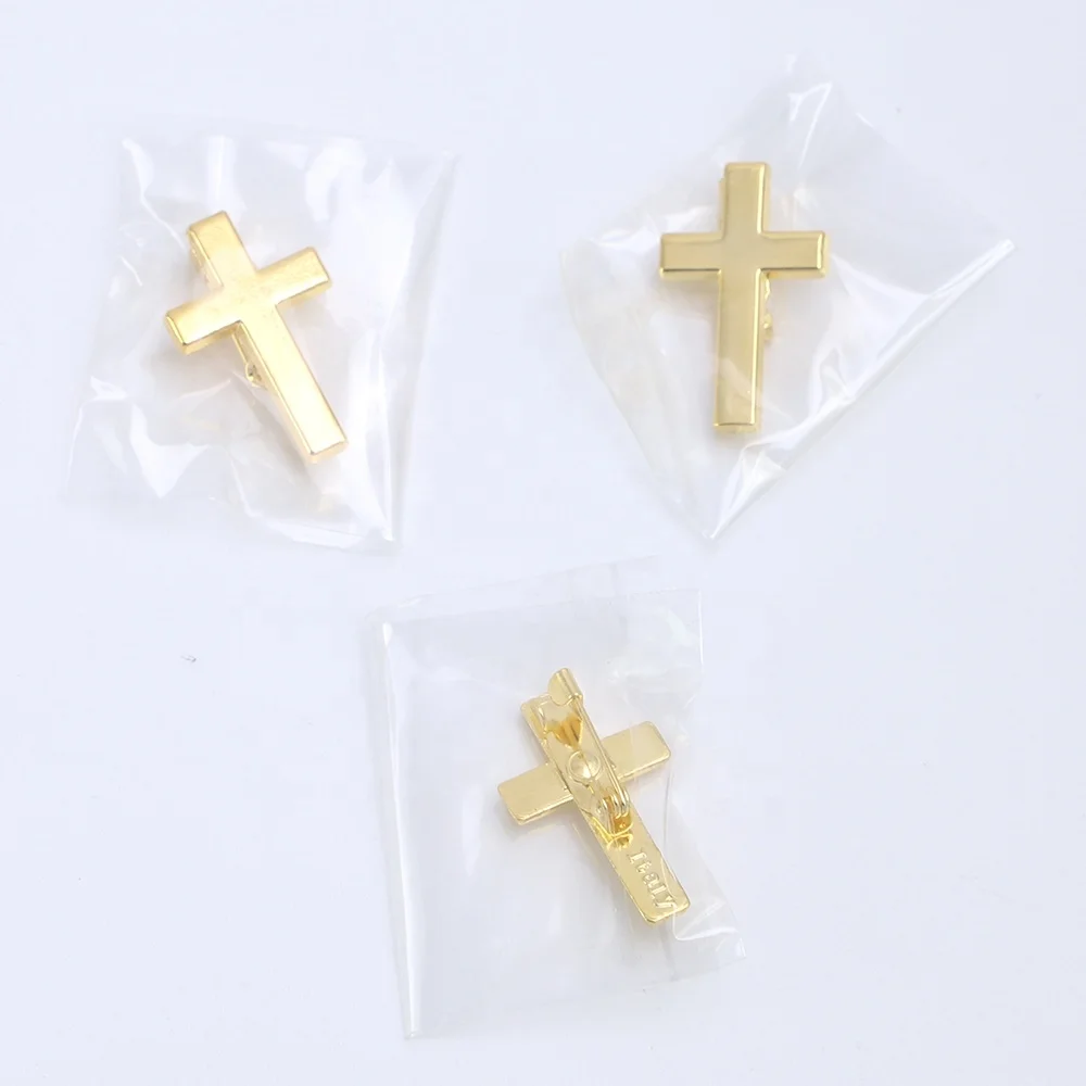 Gold Tone Religious Christian Booches Cross Lapel Pin