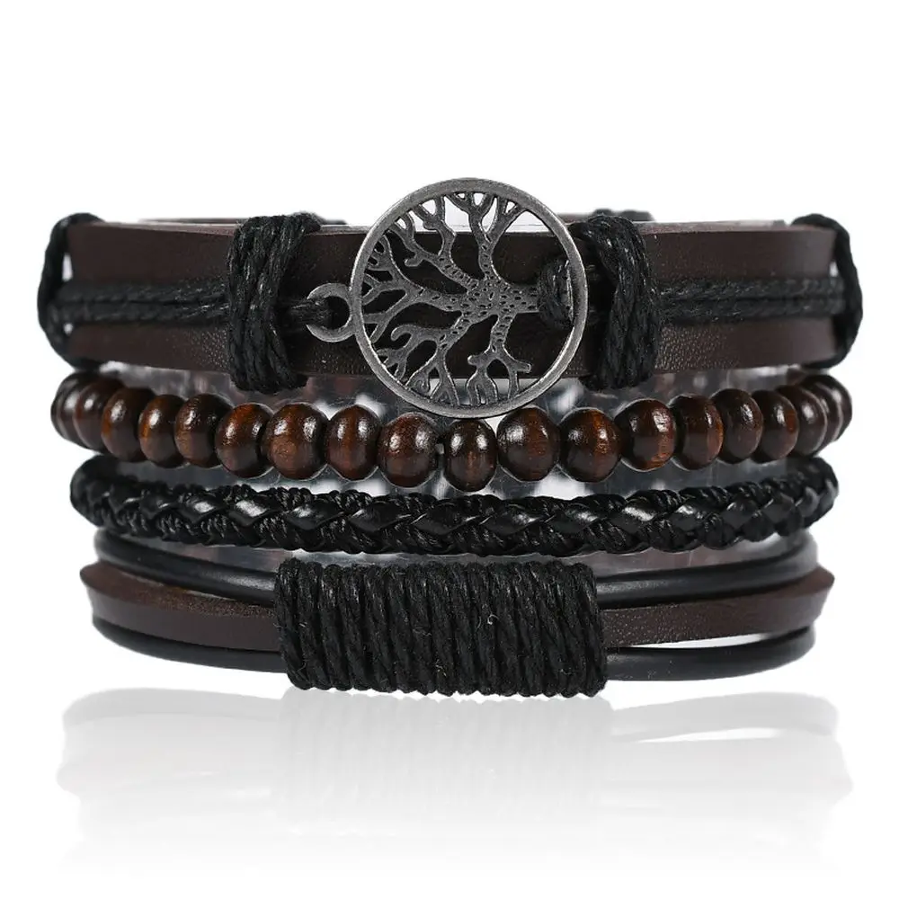 2021 Bracelets & bangles Wholesale New Multilayer Braided Tree Of Life Wrap Leather Bracelet For Men And Women