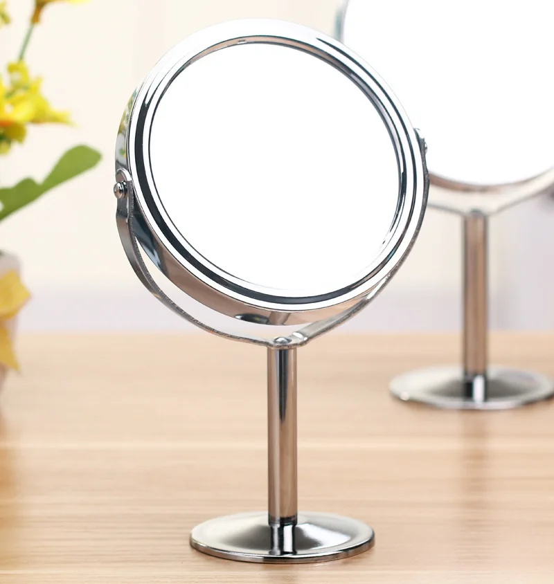 Beauty Small Mirror Fashion Portable Cosmetic Mirror Small Mirror Bulb Double Side Table Metal Stainless Steel Silver Oval 2pcs