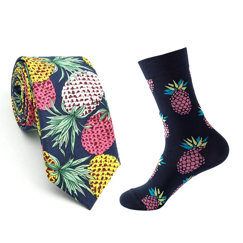 Набор хлопковых носков в клетку с рисунком ананасов и волн забавный дизайн для повседневного праздничного костюма синий галстук Подарочный