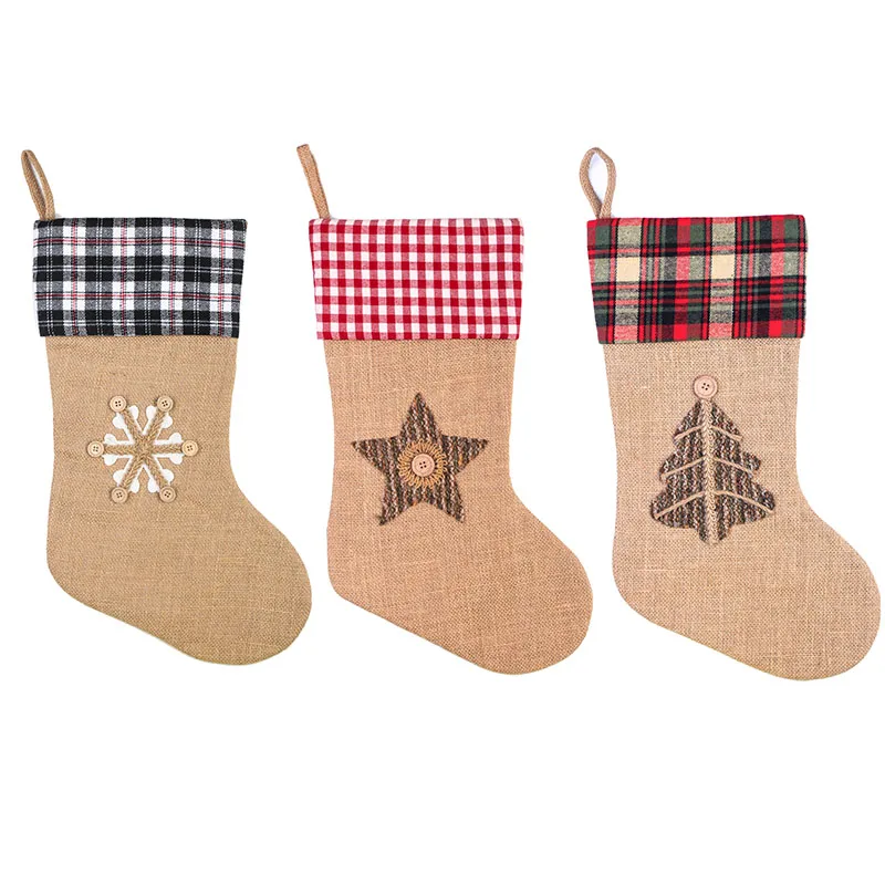 Cotton Fabric And Linen Christmas Fireplace Hanging Stocking For Christmas DIY Decorations