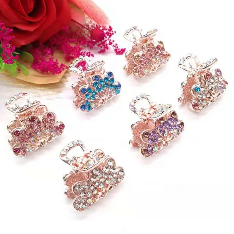 Оптовая продажа, модные маленькие золотые блестящие металлические заколки для волос со стразами для девочек и детей, женские аксессуары для волос, ювелирные изделия