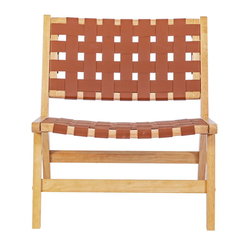 Woven Faux leather accent chair wooden Midcentury Modern leisure Chair with High Back