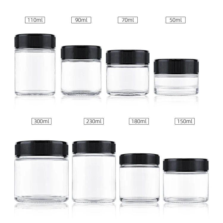 3 5 6 10 oz child resistant lid glass jar 50 70 110 230 ml smell proof dry flower straight side jar container glass packaging