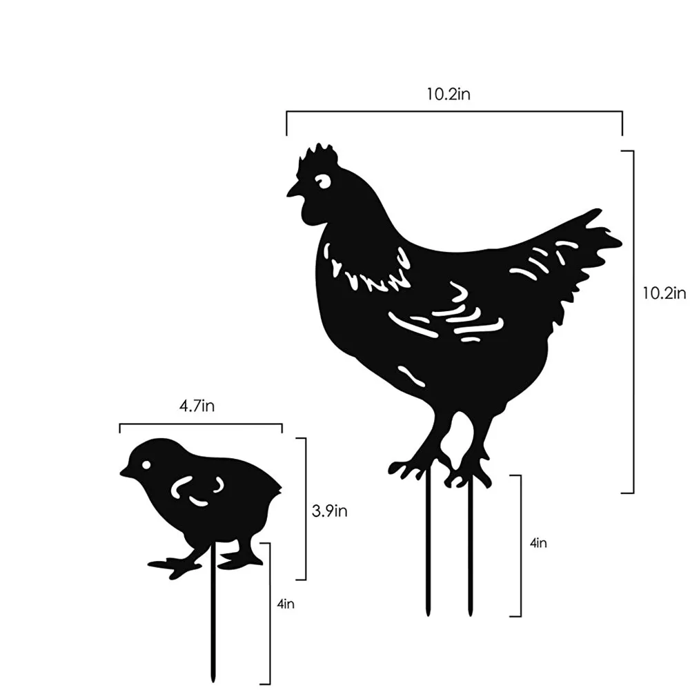 Rooster Metal Animal Stakes Chicken Garden Silhouette Yard Art for Festival Gifts Set