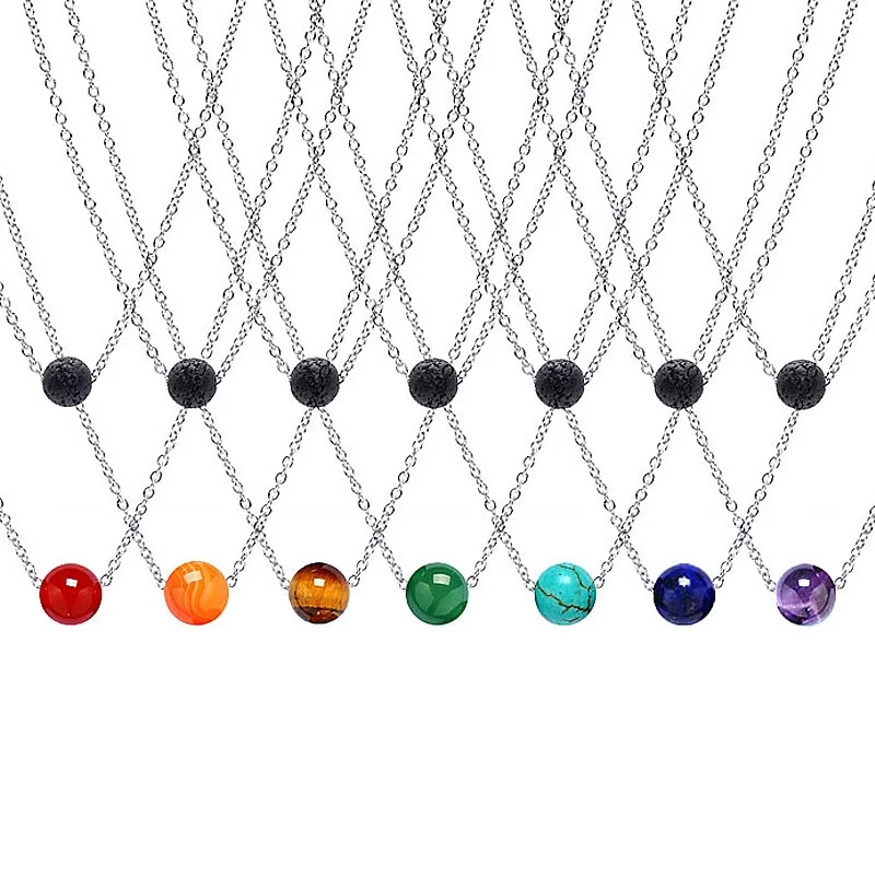 Fashion Gemstone 10mm Natural Stone Beads Stainless Steel Alloy Silver Pendant Necklace Chain Necklace Jewelry For Women Men