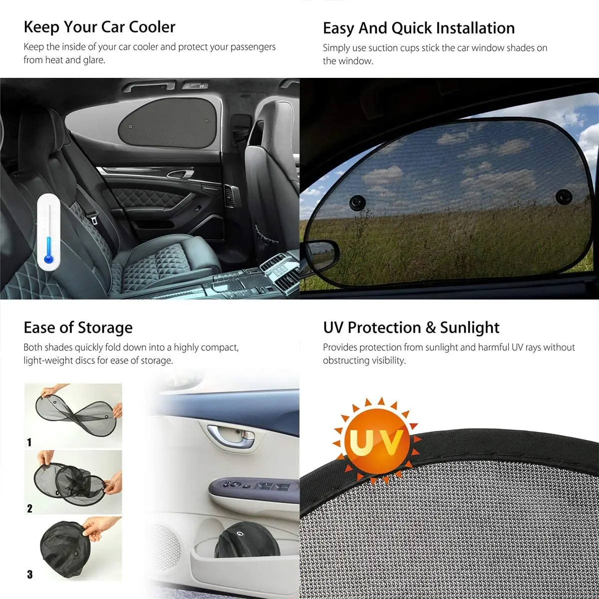 SUNNUO 2 Pack Universal Cling Sunshade for Car Windows