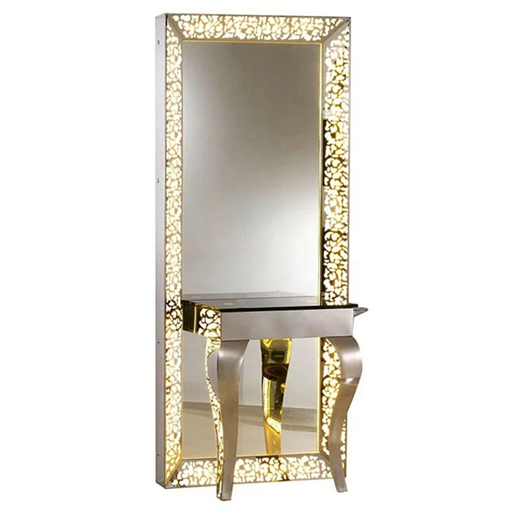 Led crystal lighted full body mirror station hair salon mirror station for sale