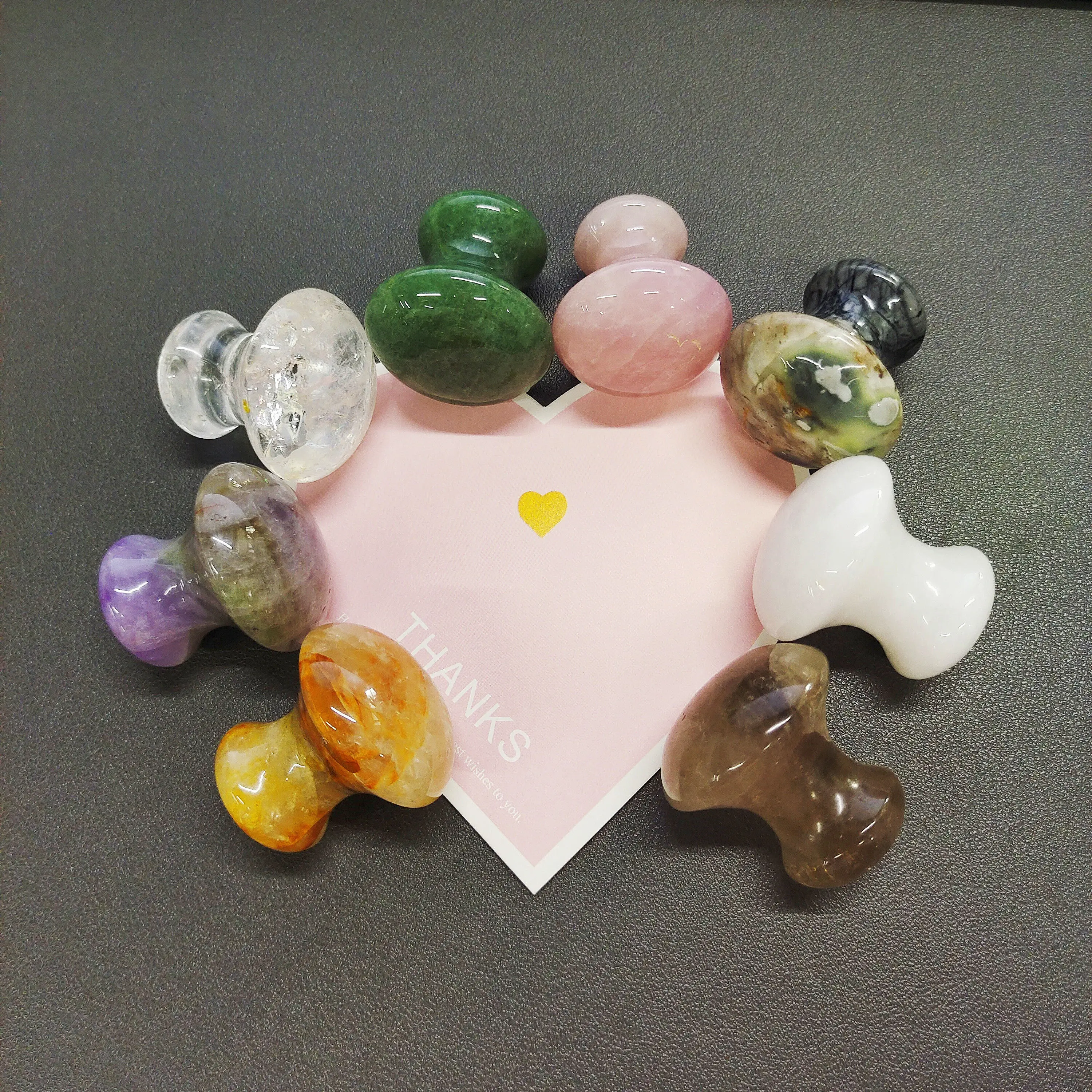 Spa Relaxing Meditation White Crystal Jade Quartz Massager Tool Mushroom Shaped Guasha Scraping Board