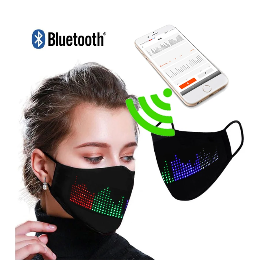 
Music Party Christmas Halloween Light Up App Controlled LED Programmable Message Mask with blue tooth function 