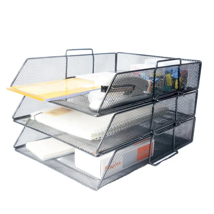 Office desk organizer 3 tier mesh paper file Amazon Hot Sale  document factory supply stackable letter tray for organizer holder