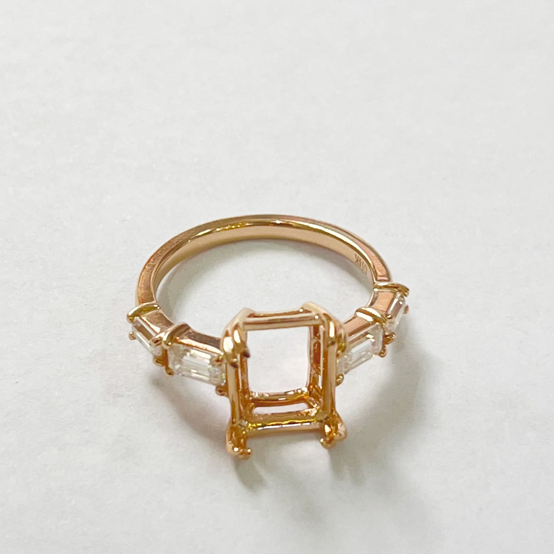 14k Ring Setting AU585 Emerald Cut Solid Gold Semi-Mount Ring Mounts Without Stones For Rings Making