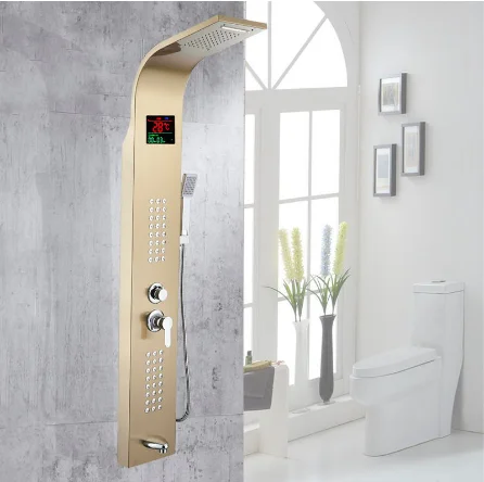 2022 best selling patterned walking corner design led light rain stainless steel shower wall shower panel