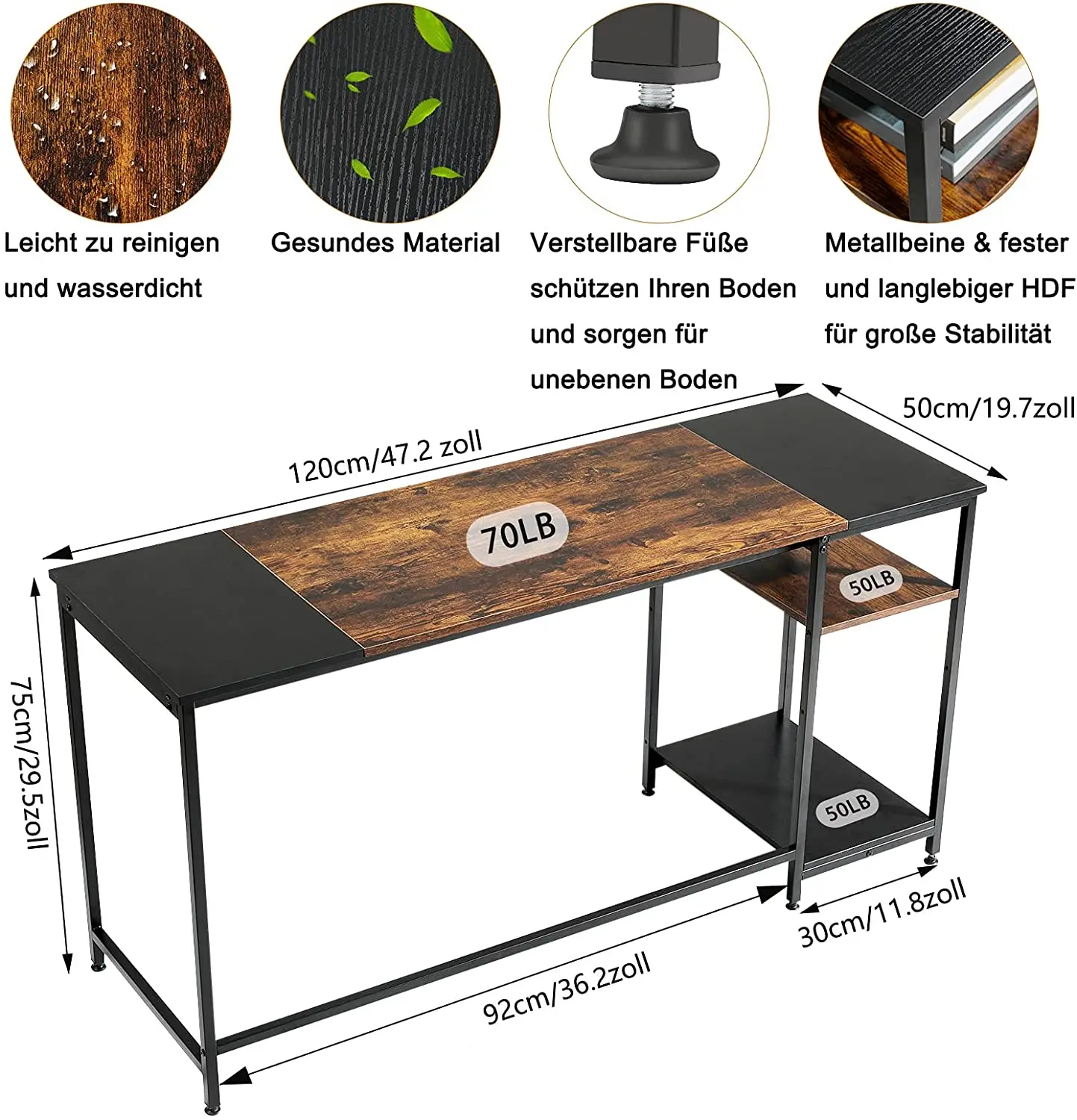 Стол компьютерный со стальной рамой и полкой для хранения в современном