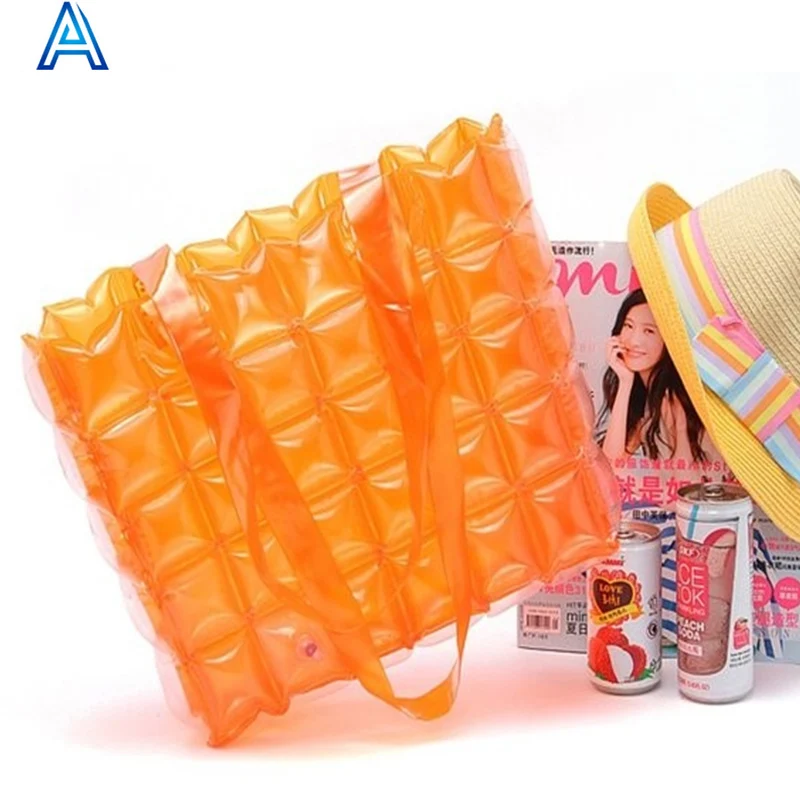 Summer sea pool beach water-proof PVC inflatable handle bag for inflatable carry shopping cosmetic bag air blown