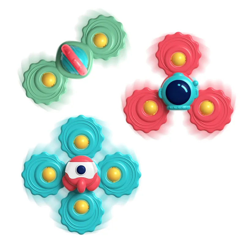 Baby Silicone Teether Rattles Sucker Gyro Spinner Toys Set Newborn Touch Sensory Soothing Rattle Windmill Water Bath Toys