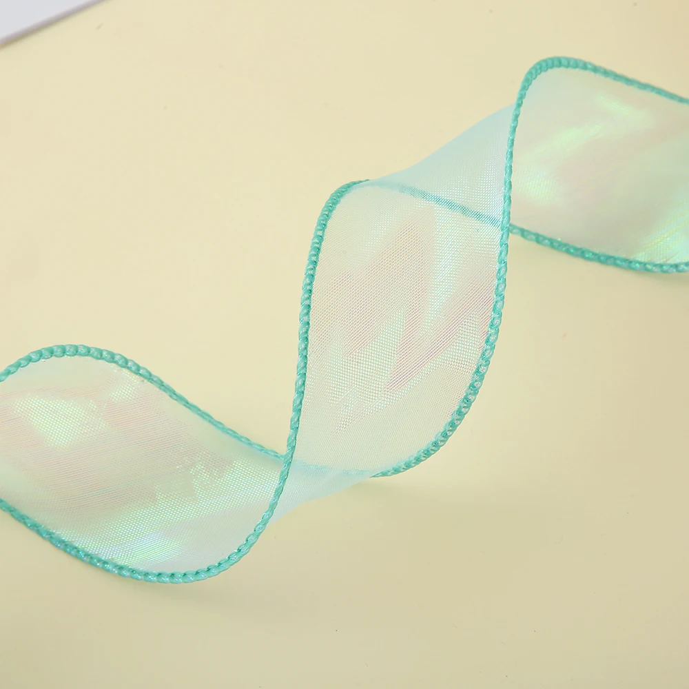 Factory wholesale customized solid color double face organza wired ribbon organza ribbon roll