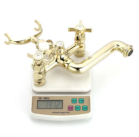 Luxury  Antique Brass Dual Handle Bathtub Faucet Classic Telephone Handheld Shower Wall Mounted Bathroom Tub Mixer Tap